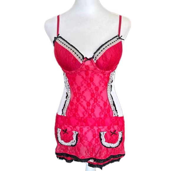 Victoria-s-Secret Red and Pink Corset Dress/Apron - Picture 1 of 5
